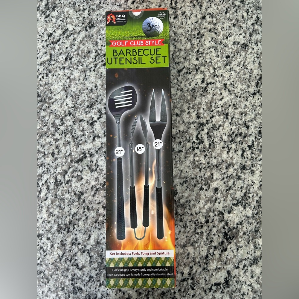 Golf Club Style BBQ Utensil Set - Dark Green and Silver. Brand New